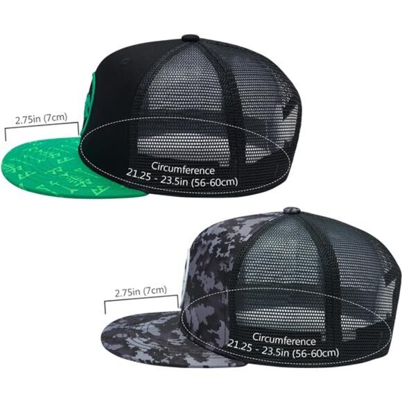 Men's 2 Pack Flat Brim Trucker Cap Adjustable Snapback Hat Mesh Back - Picture 3 of 5